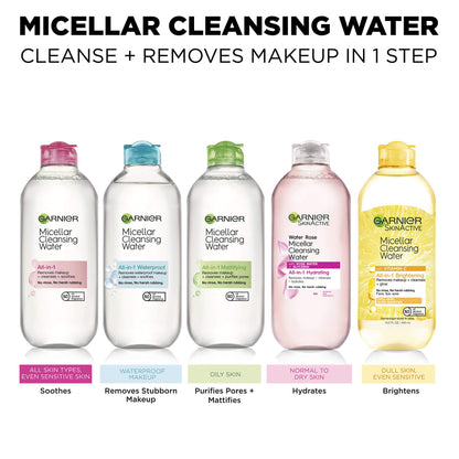 Garnier Micellar Water For Waterproof Makeup, Hydrating Facial Cleanser & Makeup Remover, Suitable for Sensitive Skin, Vegan, Cruelty Free, 13.5 Fl Oz (400mL), 1 Count