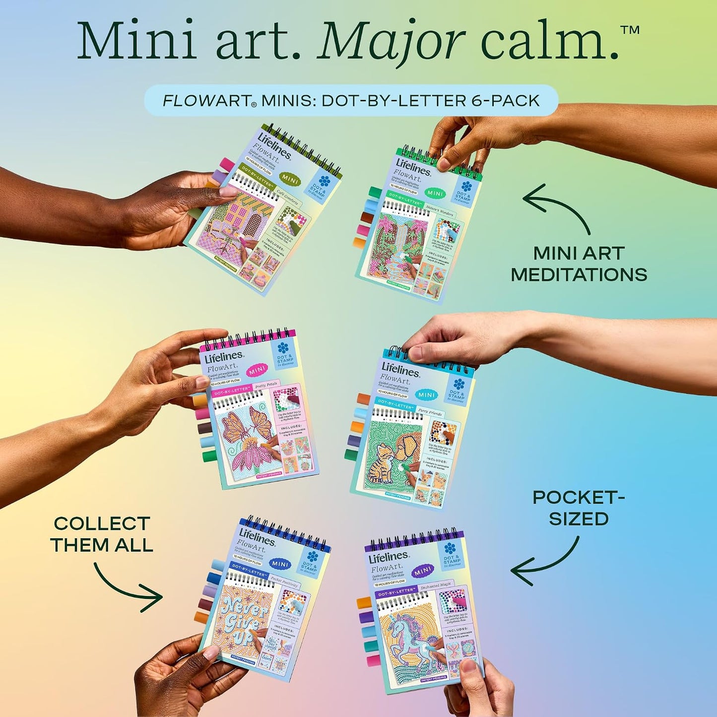 Lifelines FlowArt Mini Activity Pads, 3-Pack, Dot-by-Letter Coloring Books