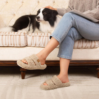 EverFoams Womens Fuzzy Open-toe Slippers Memory Foam Indoor House Shoes