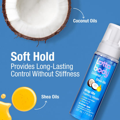 Lottabody Wrap Me Foaming Mousse with Coconut & Shea Oils, Lightweight Moisture-Rich Curl-Defining & Frizz-Control Styling Mousse for Natural Curly, Coily & Relaxed Hair, 7 oz