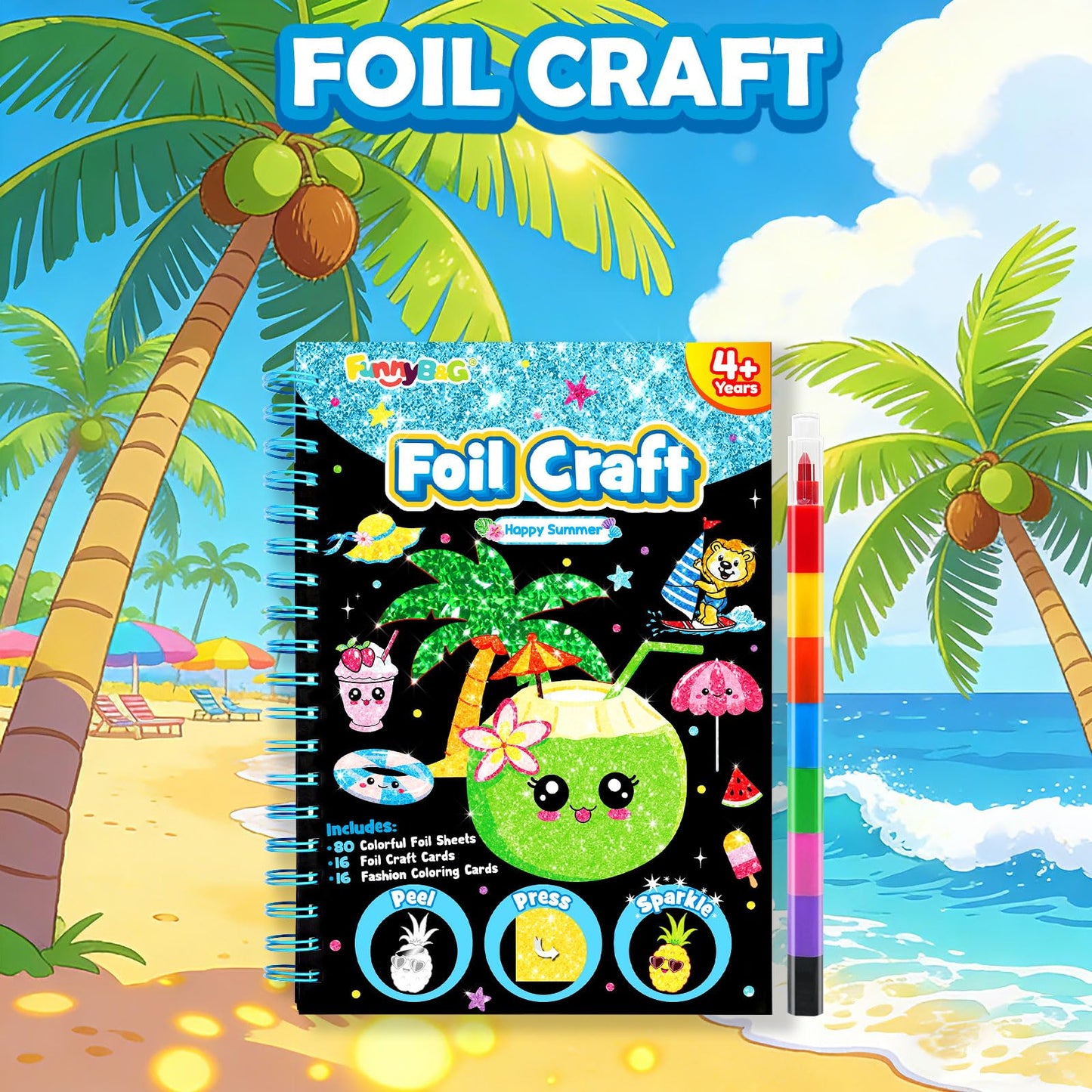 FUNNYB&G Foil Art Craft Kit for Kids, Sparkly Birthday Gift Toy for Boys