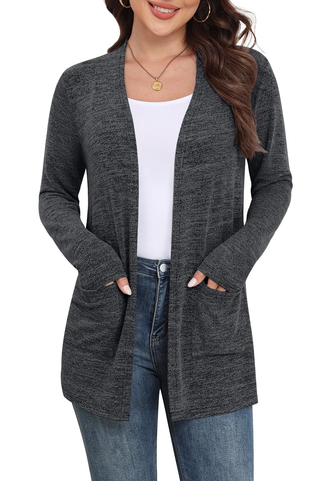 Yincro Women Lightweight Cardigan Long Sleeve Open Front with Pockets S-3XL
