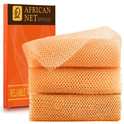 UJFQBH African Net Sponge Authenti, Exfoliating Body Scrubber for Back and Hard to Reach Areas, Gentle Daily Exfoliation for Deep Cleansing, Quick Drying Shower Essential, Aqua Grey 3 Pack