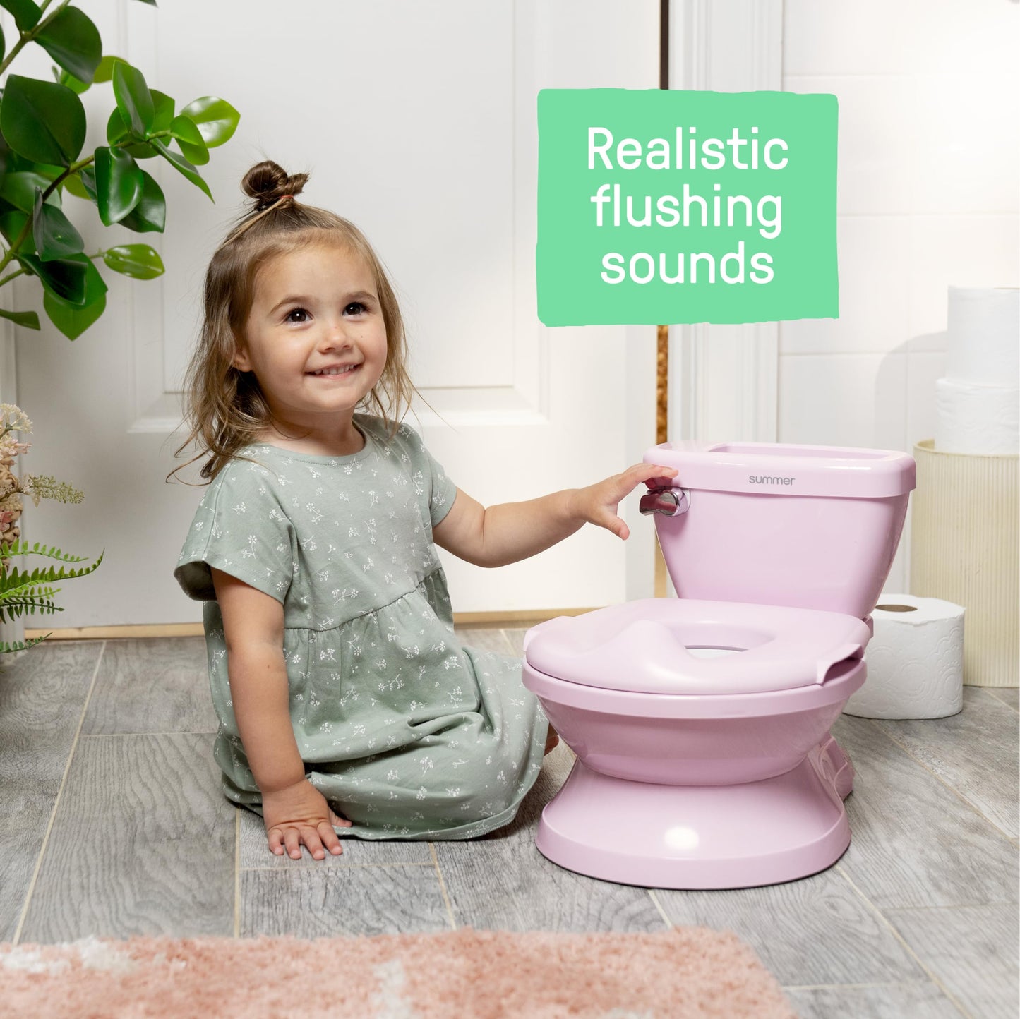 Ingenuity My Size Potty Pro 2-in-1 Potty Training Toilet, Floor Potty with Removable Potty Seat for Standard Toilets, Realistic Flushing Sound, for Toddlers Ages 18+ Months, Up to 50 lb