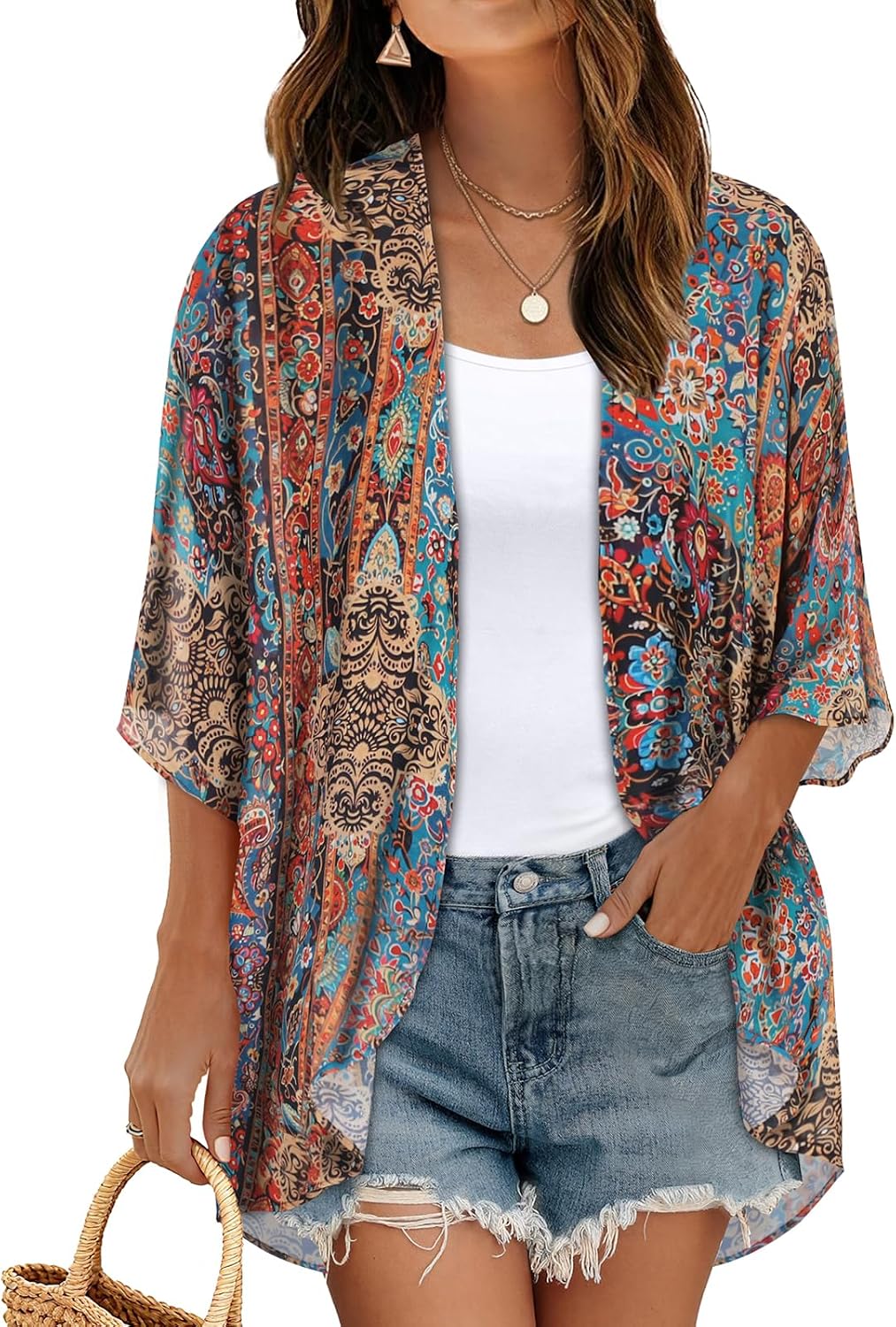 CHICGAL Womens Floral Kimono Cardigan Beach Cover Up Casual Summer Tops