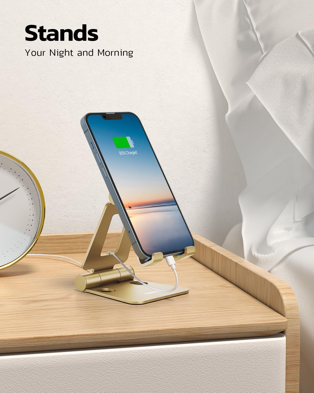 Nulaxy Full Aluminum Dual Folding Cell Phone Stand for Desk, Black