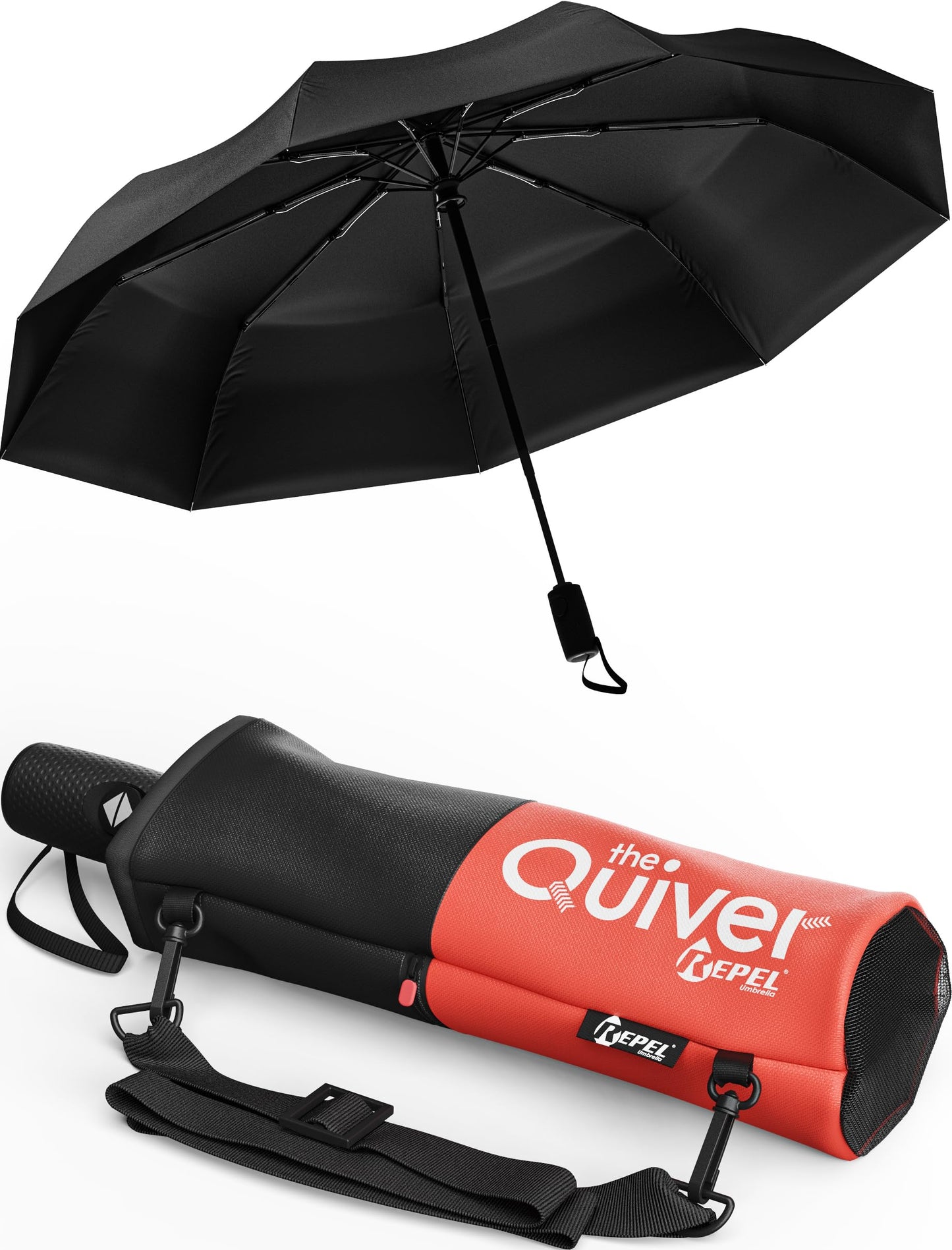 Windproof Travel Umbrella - Compact & Withstands Winds up to 100MPH, Strongest Premium Auto Folding Umbrella for Rain and Sun - Durable, Light & Portable for Women & Men, Fits Backpack & Cars