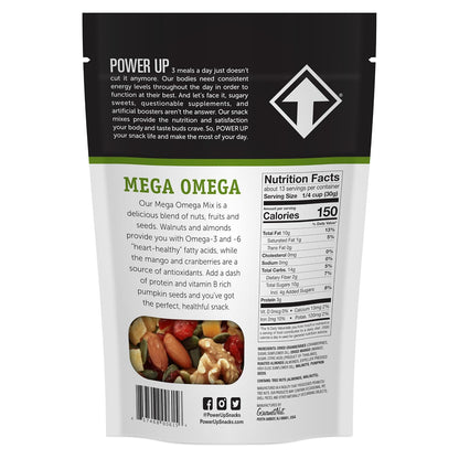 Power Up Trail Mix, Mega Omega Trail Mix, Non-GMO, Vegan, Gluten Free, No Artificial Ingredients, Gourmet Nut, 14 Ounce Bag