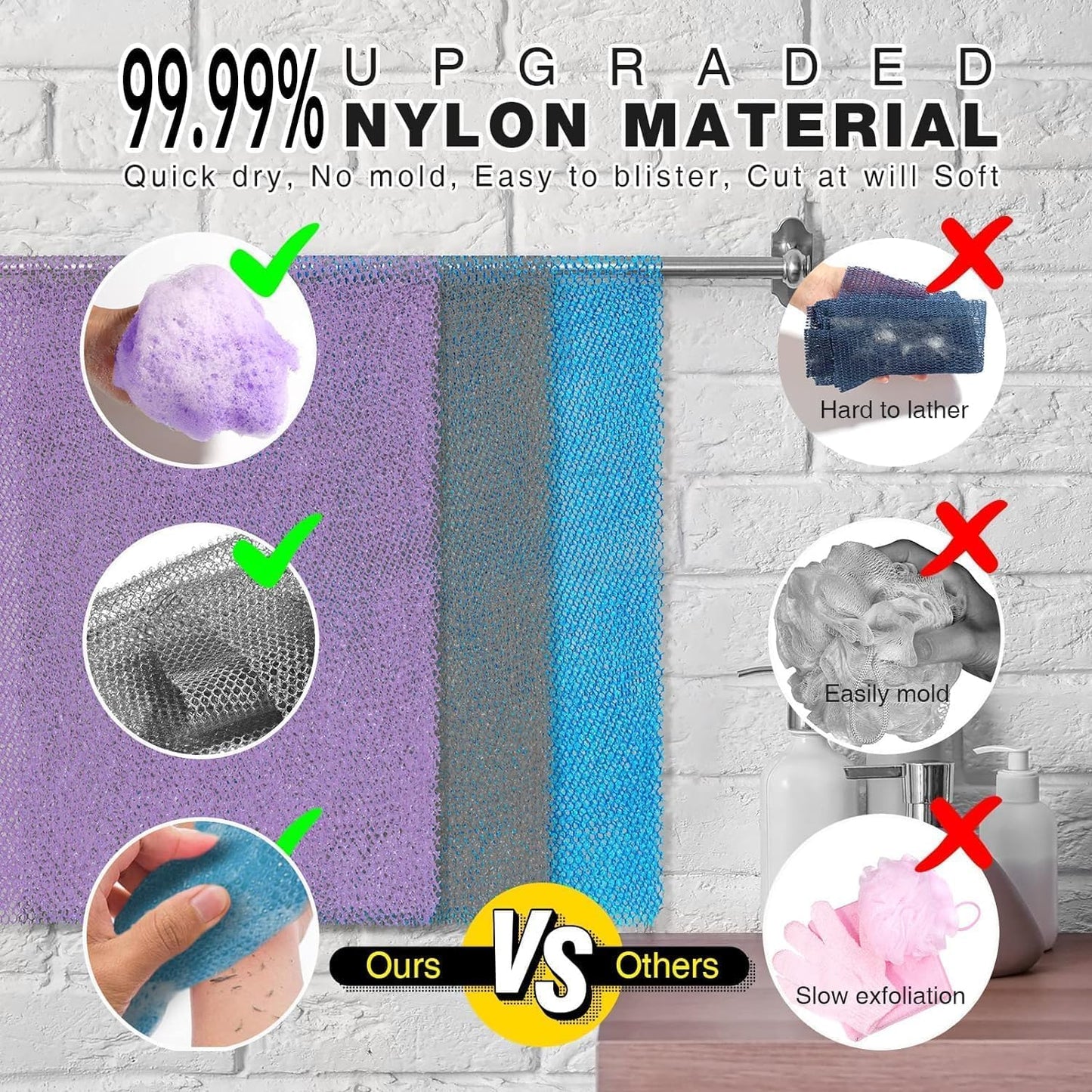 UJFQBH African Net Sponge Authenti, Exfoliating Body Scrubber for Back and Hard to Reach Areas, Gentle Daily Exfoliation for Deep Cleansing, Quick Drying Shower Essential, Aqua Grey 3 Pack