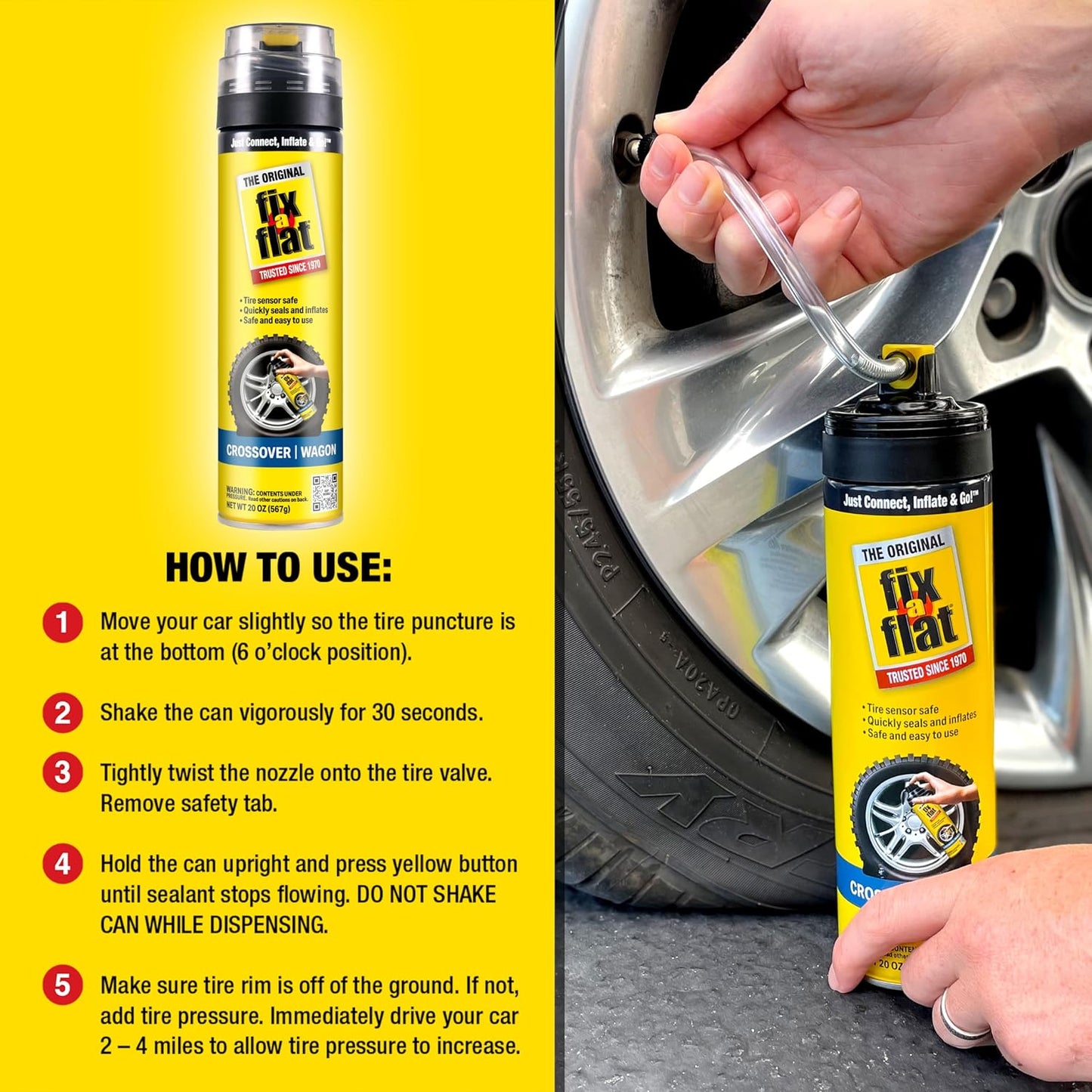 Fix-A-Flat Tire Repair, 16 oz, 2-Pack | Emergency Use | Eco-Friendly Formula | For Standard Tires | Universal Fit
