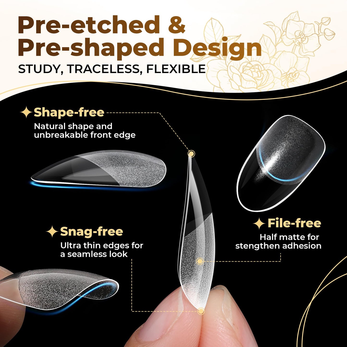 UNA GELLA 504Pcs Medium Pointed Almond Nail Tips, X-Soft Almond Gel Nails