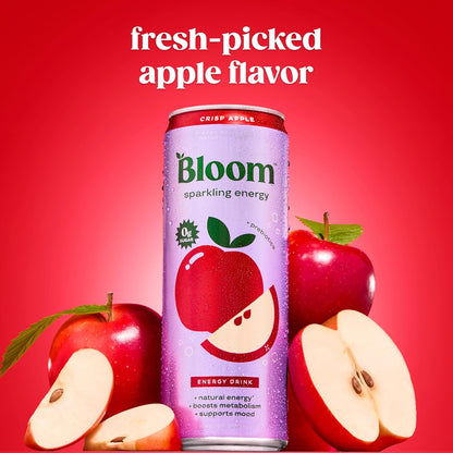 Bloom Nutrition Zero Sugar Energy Drink, Apple Crisp, 12oz 12pk