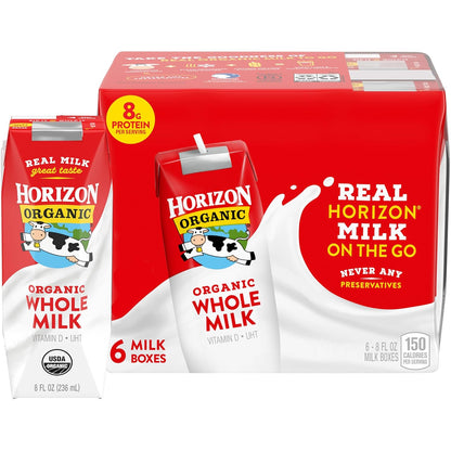 Horizon Organic Shelf Stable Whole Milk Boxes, Pack of 18-8g Protein per Serving