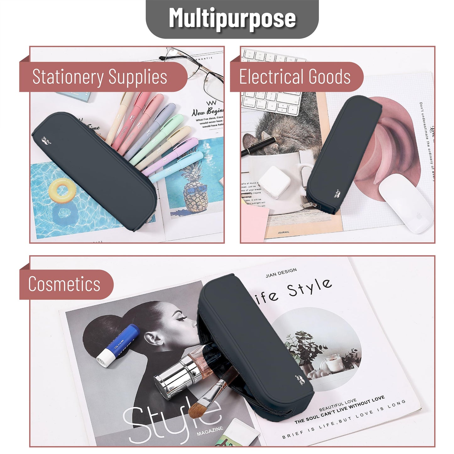 Mr. Pen- Silicone Pencil Case, Aesthetic Pencil Bag for Women, Makeup Pouch