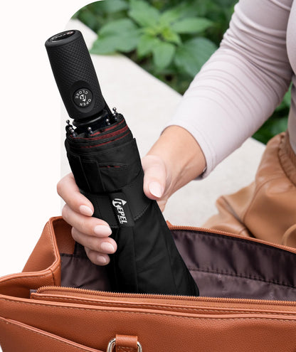 Windproof Travel Umbrella - Compact & Withstands Winds up to 100MPH, Strongest Premium Auto Folding Umbrella for Rain and Sun - Durable, Light & Portable for Women & Men, Fits Backpack & Cars