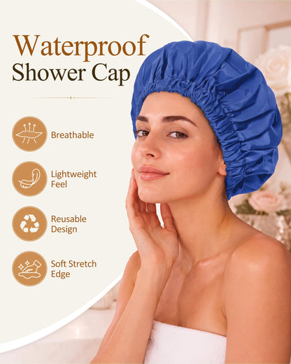 Edoneery Shower Caps for Women Reusable Waterproof, Shower Hair Cap