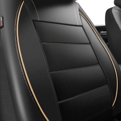 CAR PASS Universal FIT Piping Leather Car Seat Cover, for suvs,Van,Trucks,Airbag Compatible,Inside Zipper Design and Reserved Opening Holes (Full Set, Black and Red)