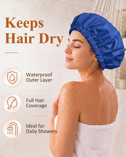 Edoneery Shower Caps for Women Reusable Waterproof, Shower Hair Cap
