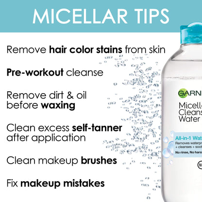 Garnier Micellar Water For Waterproof Makeup, Hydrating Facial Cleanser & Makeup Remover, Suitable for Sensitive Skin, Vegan, Cruelty Free, 13.5 Fl Oz (400mL), 1 Count