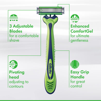 Gillette Sensor3 Sensitive Men's Disposable Razor, 1 Razor - Case of 36