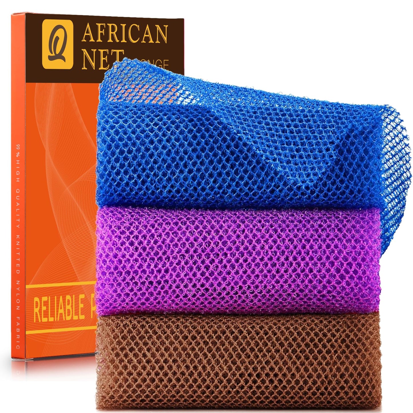 UJFQBH African Net Sponge Authenti, Exfoliating Body Scrubber for Back and Hard to Reach Areas, Gentle Daily Exfoliation for Deep Cleansing, Quick Drying Shower Essential, Aqua Grey 3 Pack