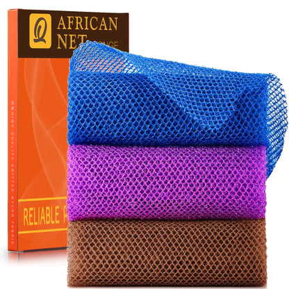 UJFQBH African Net Sponge Authenti, Exfoliating Body Scrubber for Back and Hard to Reach Areas, Gentle Daily Exfoliation for Deep Cleansing, Quick Drying Shower Essential, Aqua Grey 3 Pack