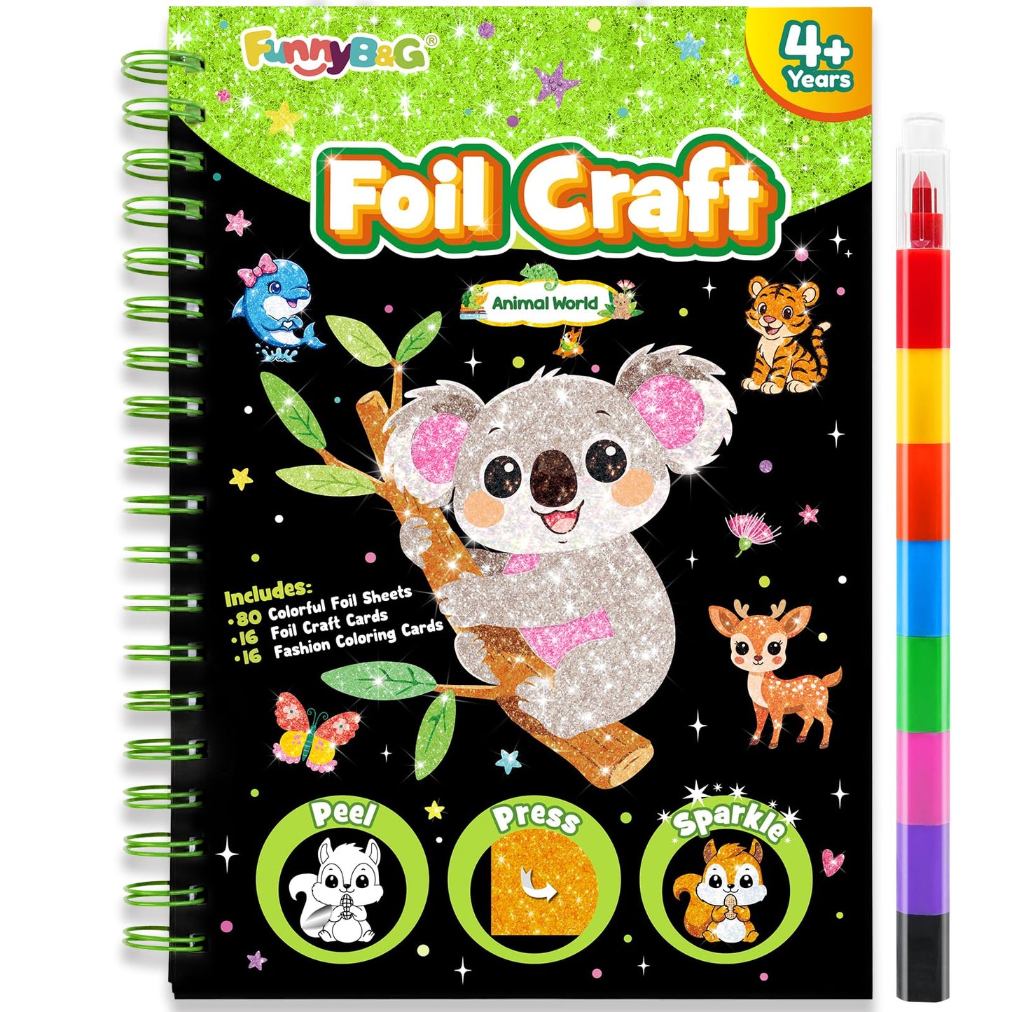 FUNNYB&G Foil Art Craft Kit for Kids, Sparkly Birthday Gift Toy for Boys