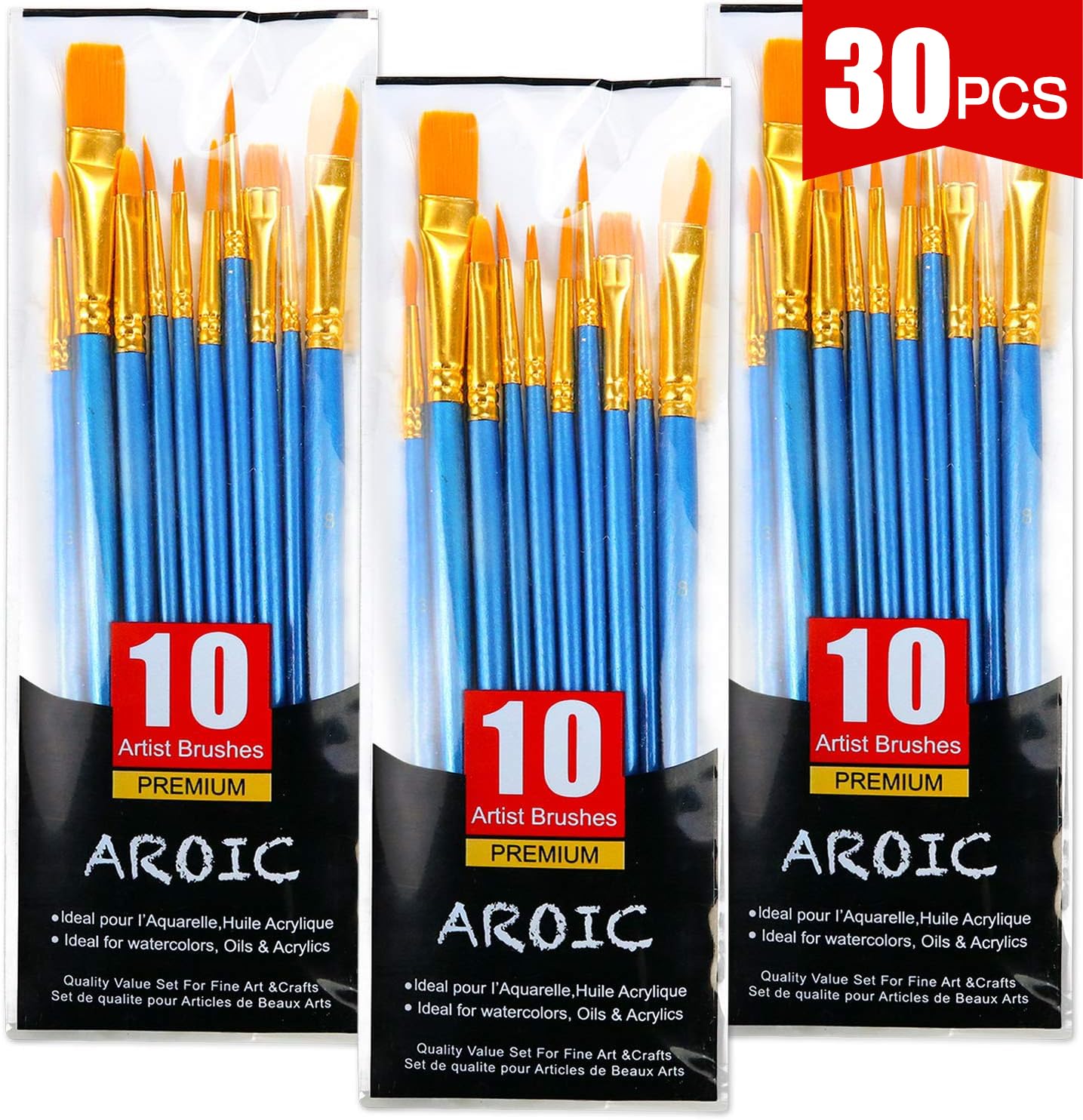 AROIC 10 Pcs Paint Brushes, Acrylic Oil Watercolor Painting Brush Set