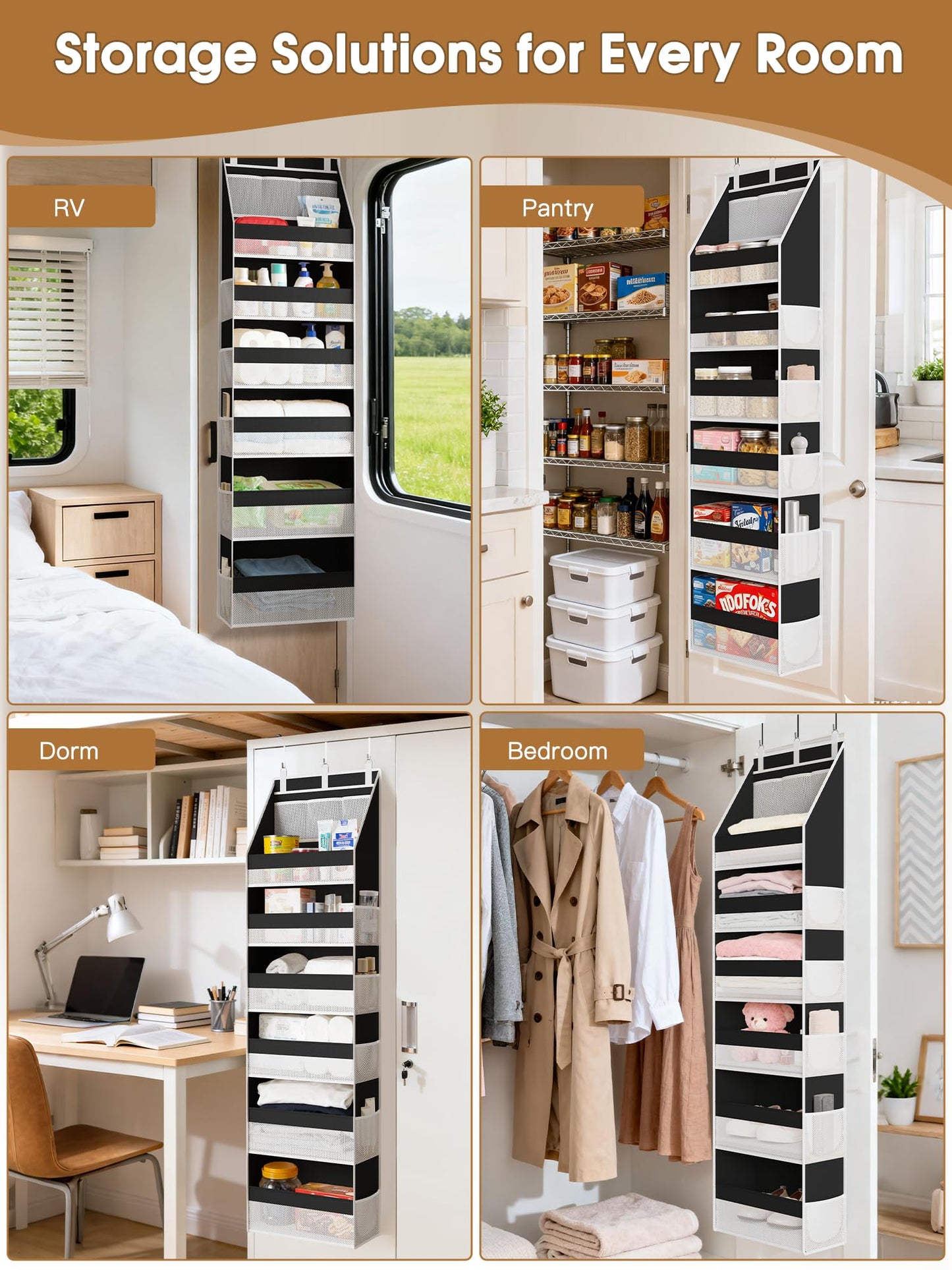 Criusia Over the Door Organizer, Heavy-Duty 6-Shelf Hanging Storage with 13 Mesh Pockets, 55lbs Capacity Behind the Door Storage for Nursery, Bathroom, Bedroom, and Dorm, White