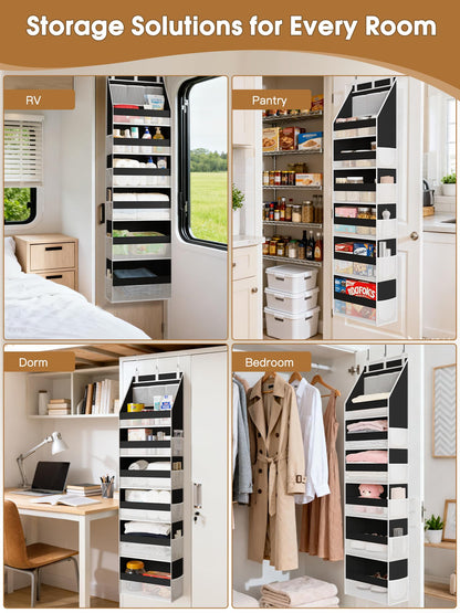 Criusia Over the Door Organizer, Heavy-Duty 6-Shelf Hanging Storage with 13 Mesh Pockets, 55lbs Capacity Behind the Door Storage for Nursery, Bathroom, Bedroom, and Dorm, White