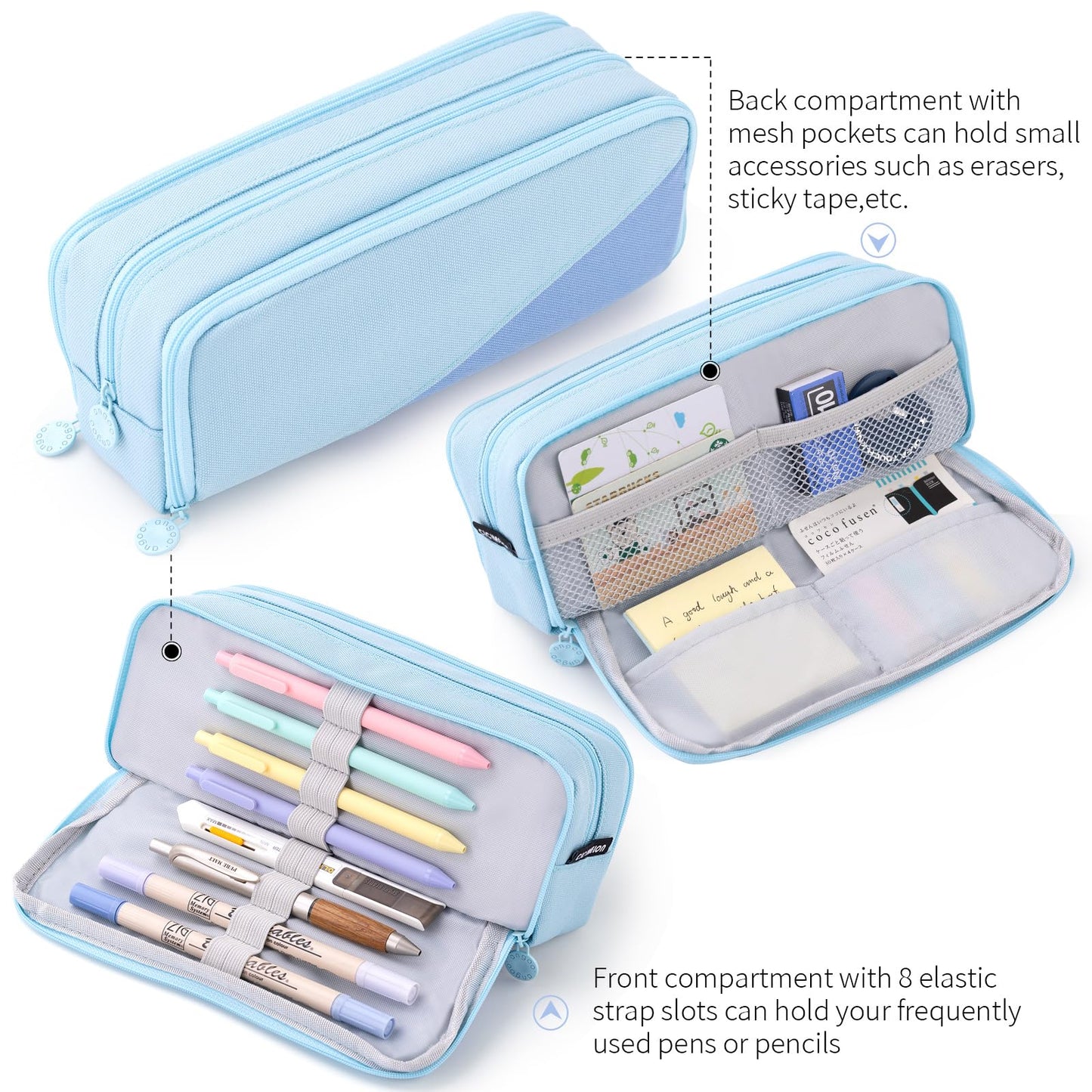 CICIMELON Large Capacity Pencil Case 3 Compartment Pouch Pen Bag for School Teen Girl Boy Men Women (Pink)