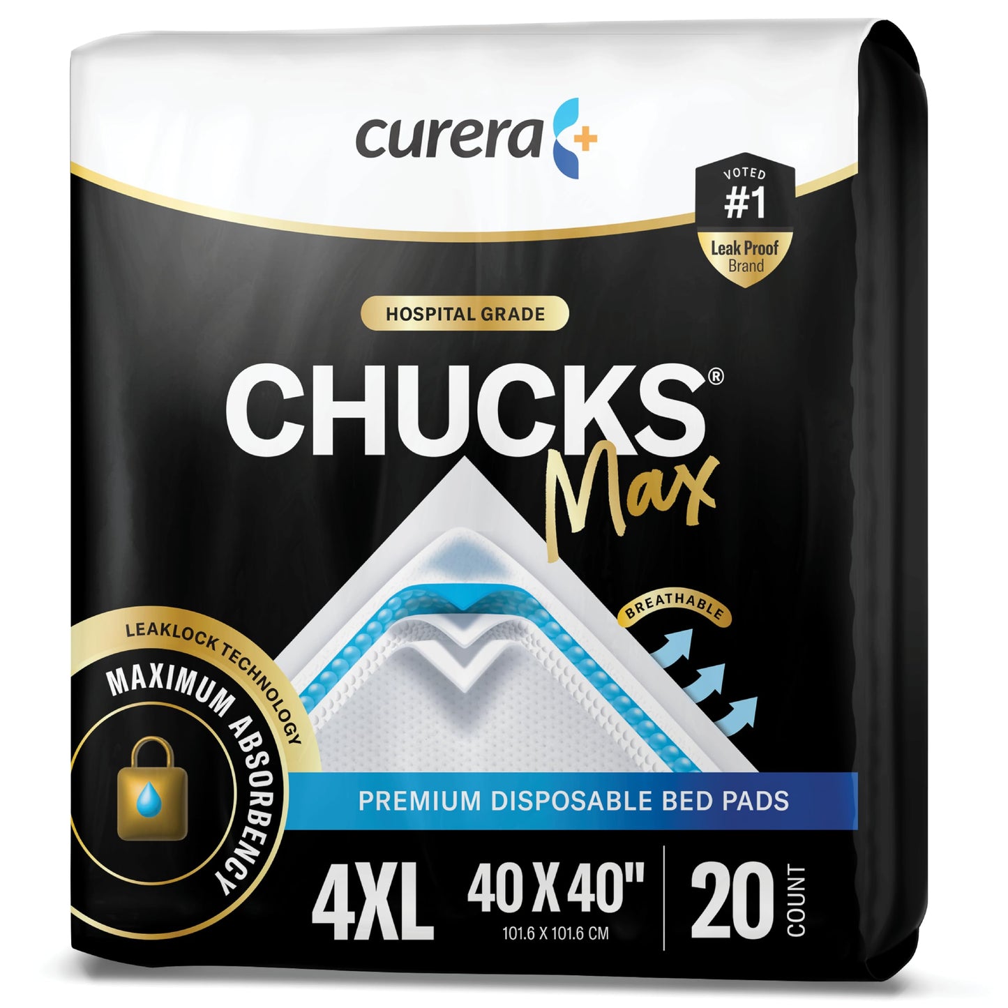 Chucks® MAX Hospital Bed Pads Disposable Adult 36 x 36 Breathable Incontinence Pads - XXX-Large Pee Pads for Adults - Heavy Duty 10X Absorbency Underpads - 400 Lbs. Patient Repositioning [20 Count]