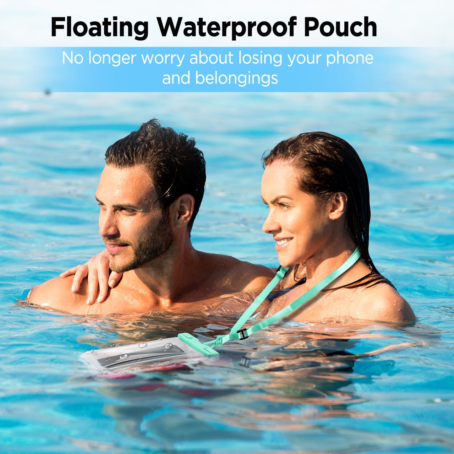 CACOE Floatable Waterproof Phone Pouch 2 Pack Up to 7.0",White+Blue