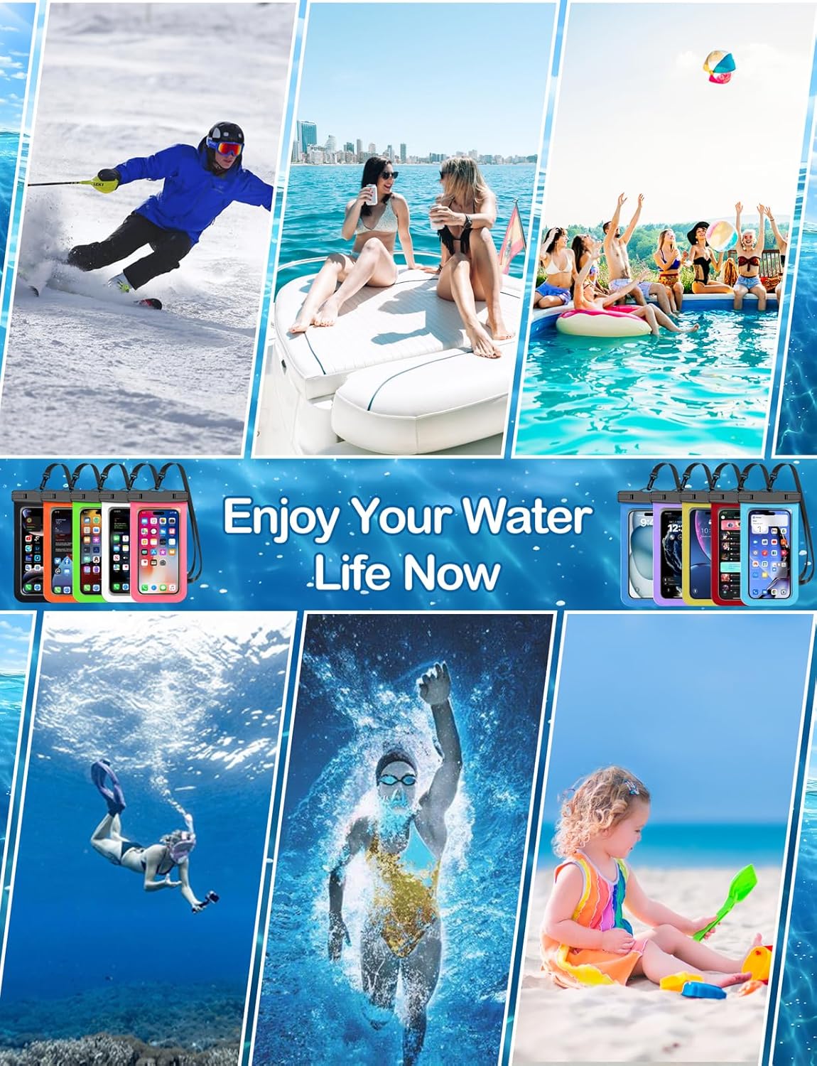 Waterproof Phone Pouch,2 Pack Black White Phone Waterproof Case,Cell Phone Dry Bag,Protection Level: IP68,Beach Cruise for Apple iPhone,Samsung,and More,Lanyard Included,(Fits Up to 8.3”),Black,White