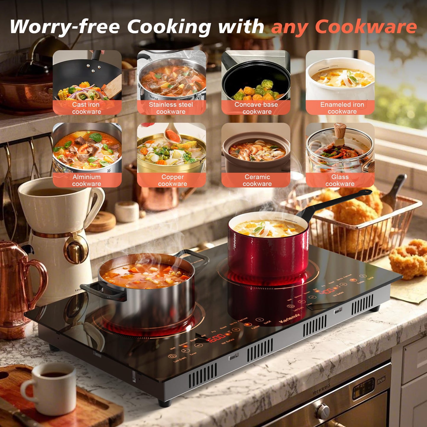2 Burner Electric Cooktop 110V, 2000W, 24" Countertop & Built-in