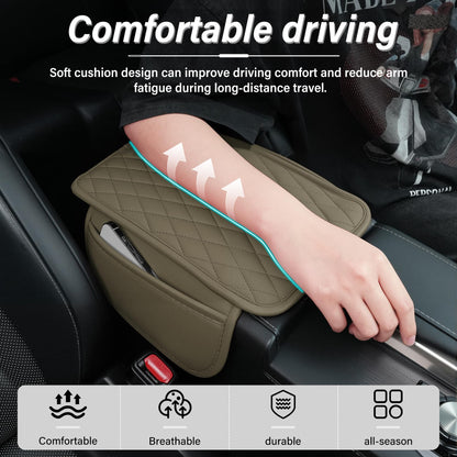 Amiss Car Center Console Cover, Upgraded Leather Car Armrest Cushion with 2 Storage Pockets, Universal Waterproof Cushion Pad, Non-Slip Car Interior Accessories, Fits Most Sedans SUVs Trucks (Black)