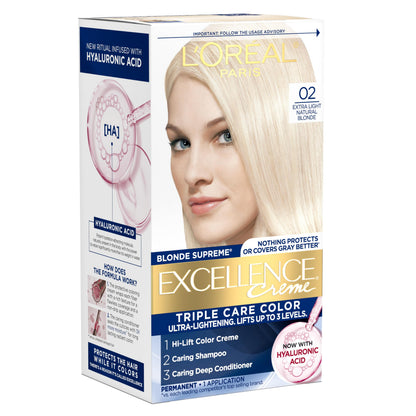 L'Oreal Paris Excellence Crème Permanent Hair Dye, Triple Care Hair Color with Hyaluronic Acid for 100% Gray Coverage, 4 Dark Brown, 1 Kit (Packaging May Vary)