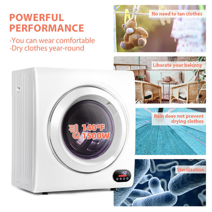 Euhomy Portable Clothes Dryer for Laundry, 1.5 Cu. Ft. Small Portable Dryers for Clothes, 120V Electric Dryer with Stainless Steel Drum, 850W Dryer Machine for Apartments, White
