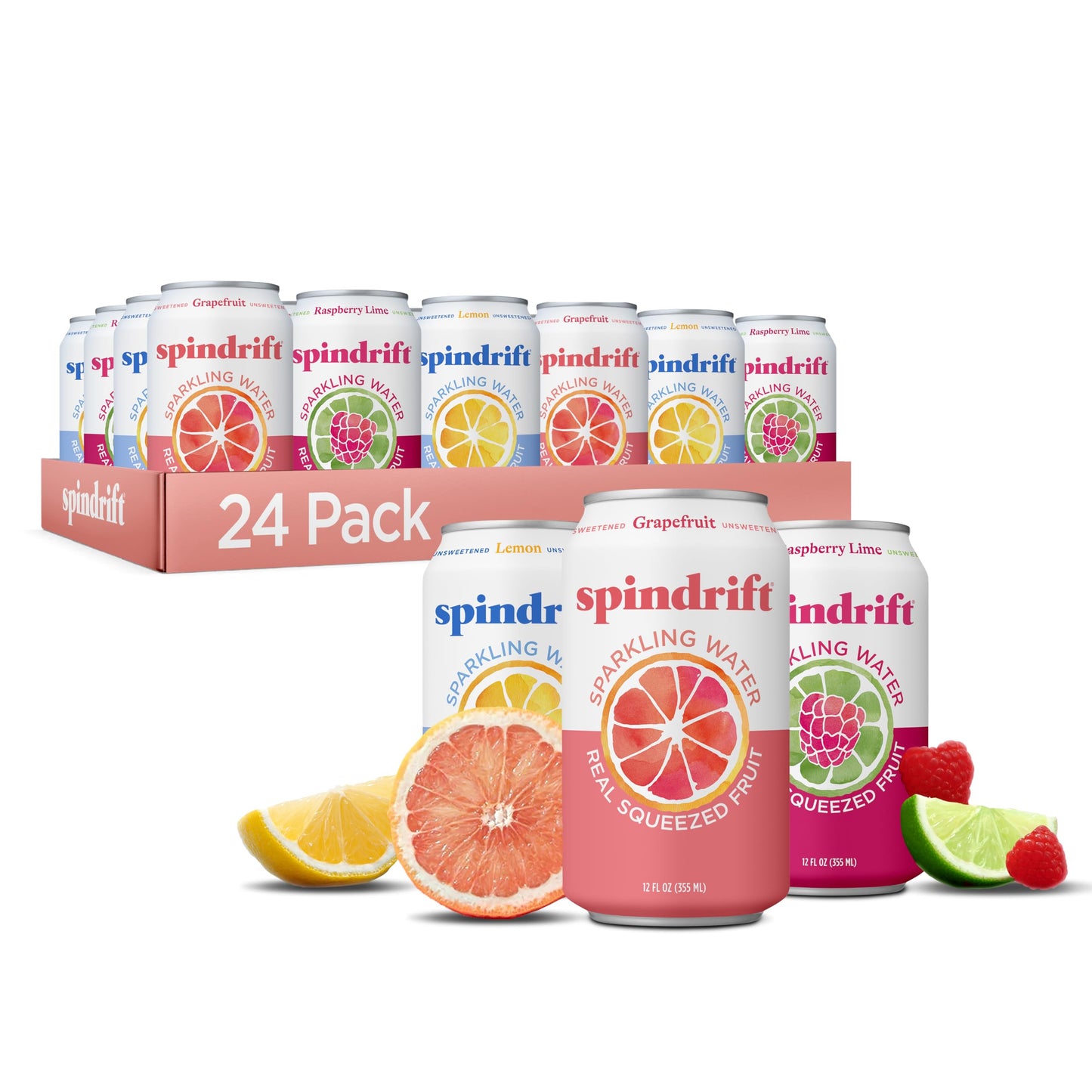 Spindrift Sparkling Water, 4 Flavor Variety Pack, Made with Real Squeezed Fruit, 12 Fl Oz (Pack of 20)