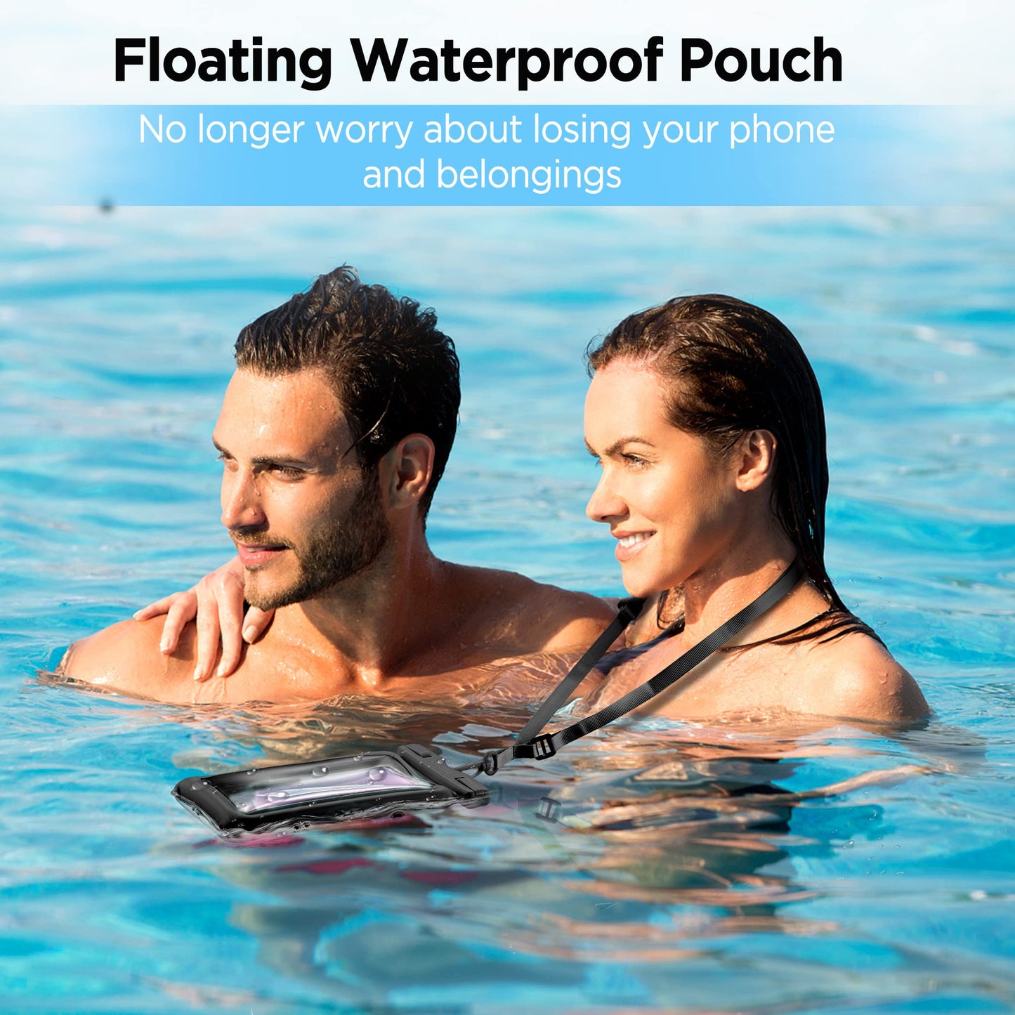 CACOE Floatable Waterproof Phone Pouch 2 Pack Up to 7.0",White+Blue