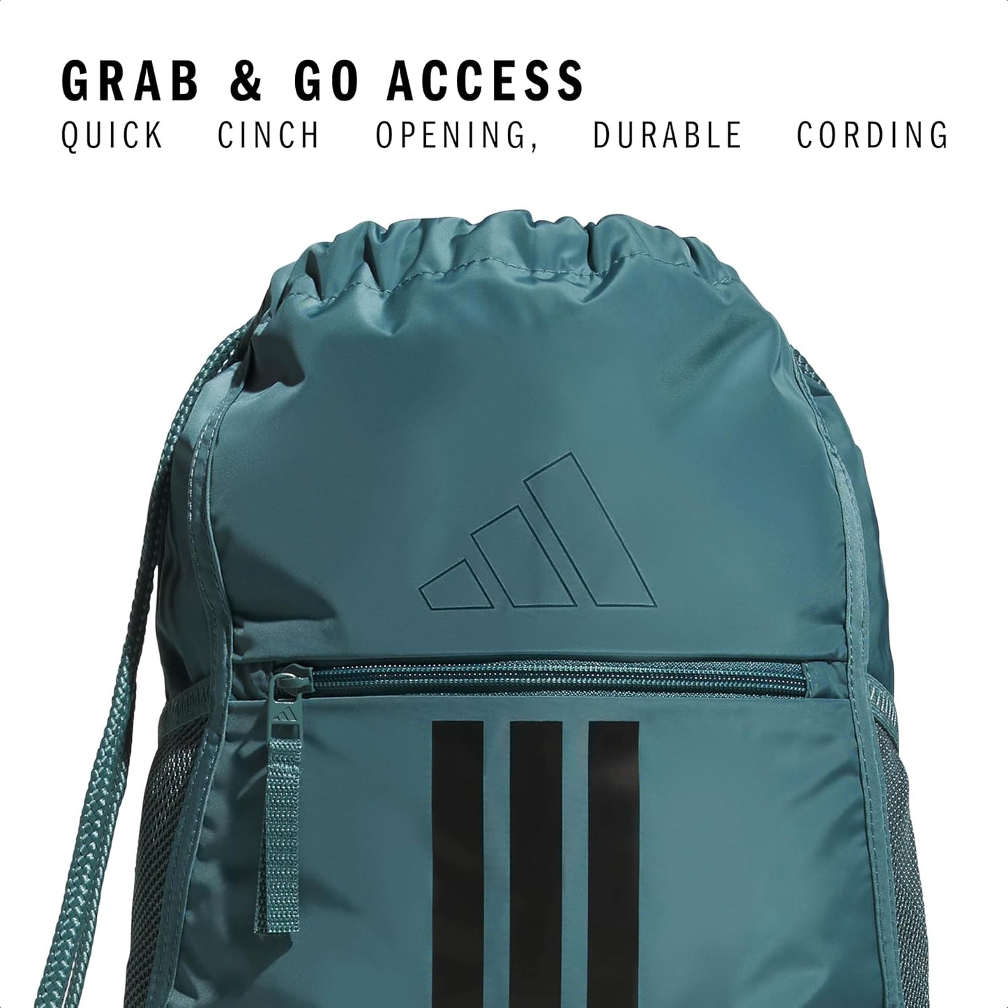 adidas Alliance Sackpack – Drawstring Backpack for Sports, Small Gym Bag, Preloved Teal Green/Black/3, OSFA
