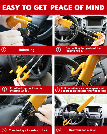 Tevlaphee Steering Wheel Lock Anti-Theft Car Device Heavy Duty Security Car Lock Antitheft Locking Devices Great Deterrent Adjustable Car Wheel Lock Anti Theft for Vehicle Truck with 3 Keys(Black)