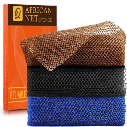 UJFQBH African Net Sponge Authenti, Exfoliating Body Scrubber for Back and Hard to Reach Areas, Gentle Daily Exfoliation for Deep Cleansing, Quick Drying Shower Essential, Aqua Grey 3 Pack