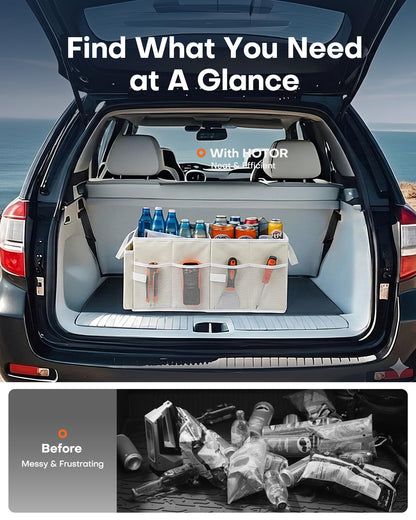 HOTOR Trunk Organizer - Foldable Car Organizer for SUVs & Sedans Storage