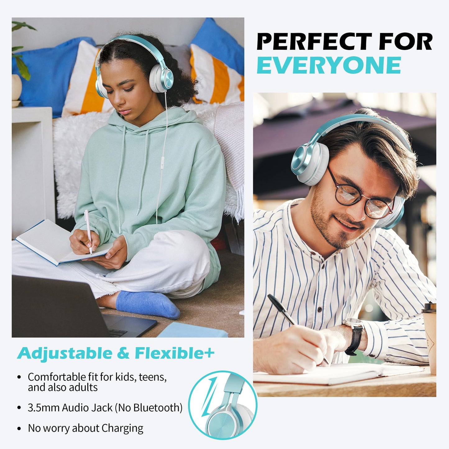 AILIHEN C8 Kids Wired Headphones with Mic for School, 3.5mm Jack, BlackBlue