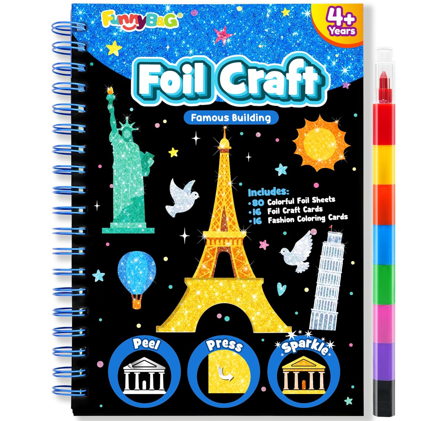 FUNNYB&G Foil Art Craft Kit for Kids, Sparkly Birthday Gift Toy for Boys