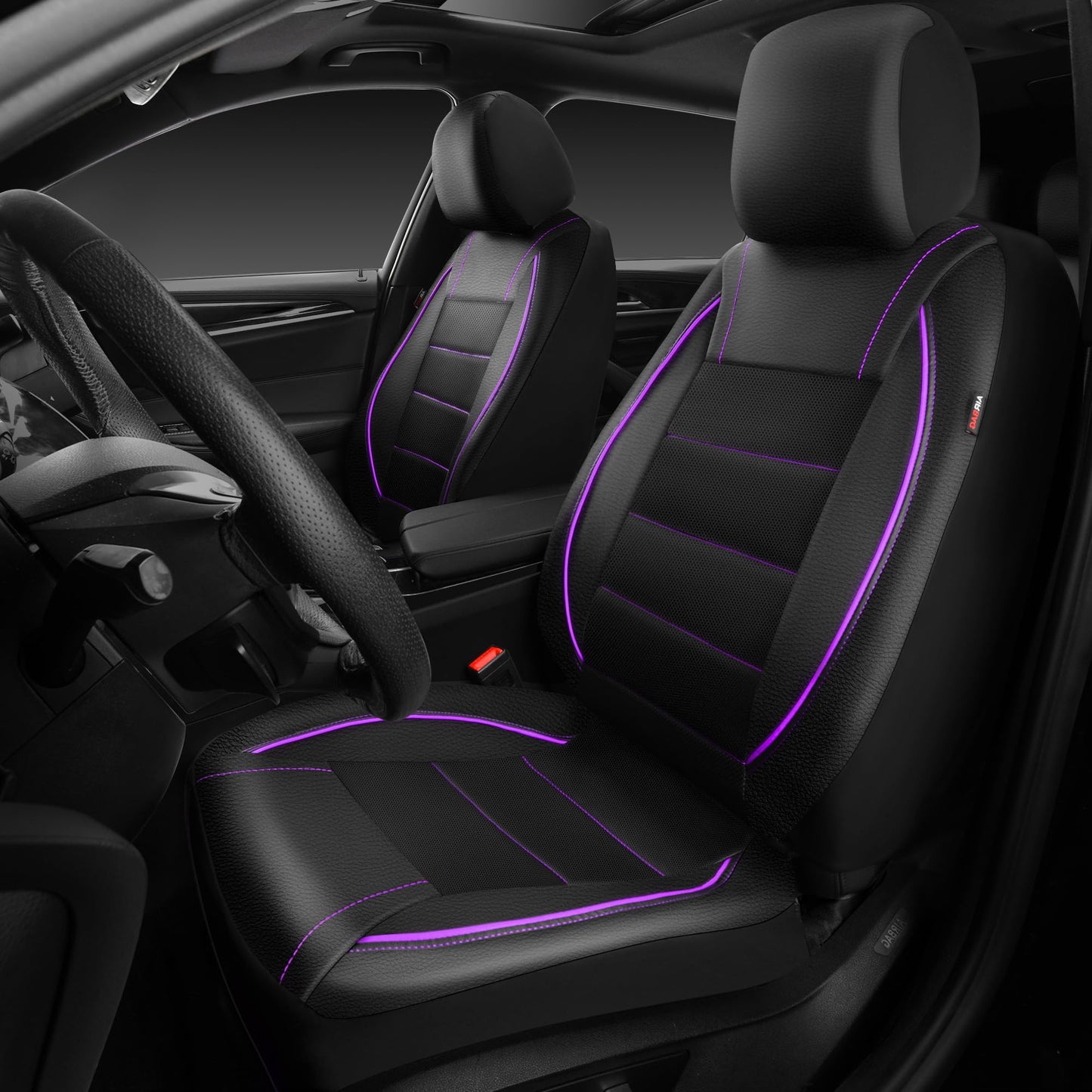 CAR PASS Universal FIT Piping Leather Car Seat Cover, for suvs,Van,Trucks,Airbag Compatible,Inside Zipper Design and Reserved Opening Holes (Full Set, Black and Red)