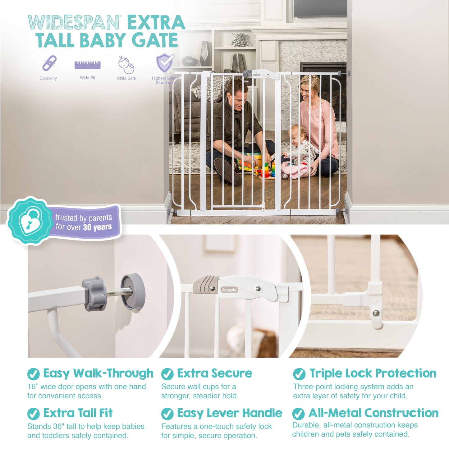 Regalo Safety 29"-38.5" Easy Step Baby Gate, Bottom of Stairs & Doorways