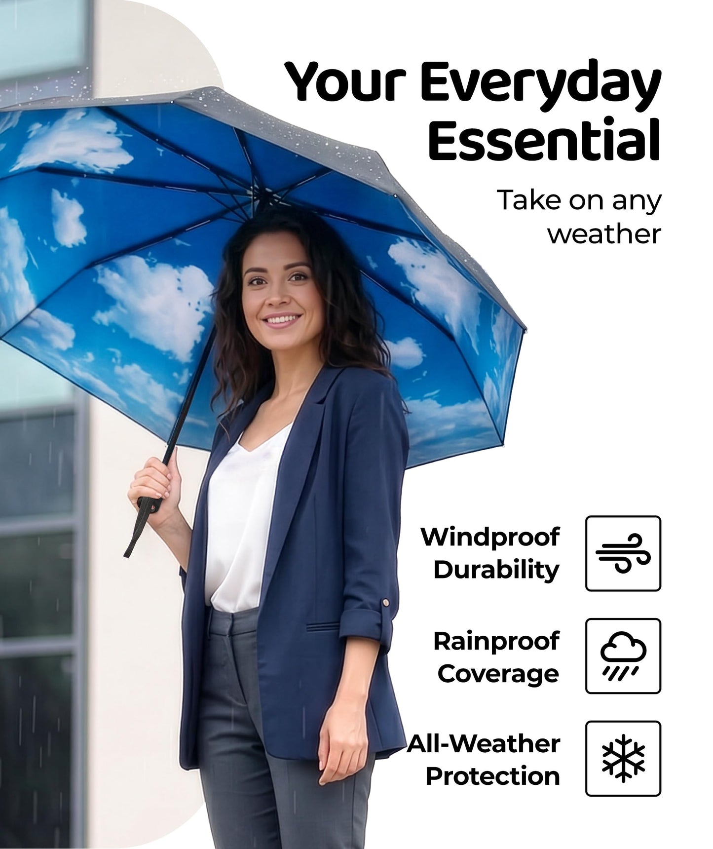Windproof Travel Umbrella - Compact & Withstands Winds up to 100MPH, Strongest Premium Auto Folding Umbrella for Rain and Sun - Durable, Light & Portable for Women & Men, Fits Backpack & Cars