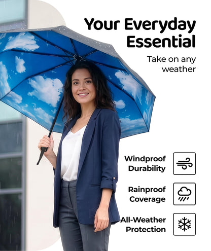 Windproof Travel Umbrella - Compact & Withstands Winds up to 100MPH, Strongest Premium Auto Folding Umbrella for Rain and Sun - Durable, Light & Portable for Women & Men, Fits Backpack & Cars